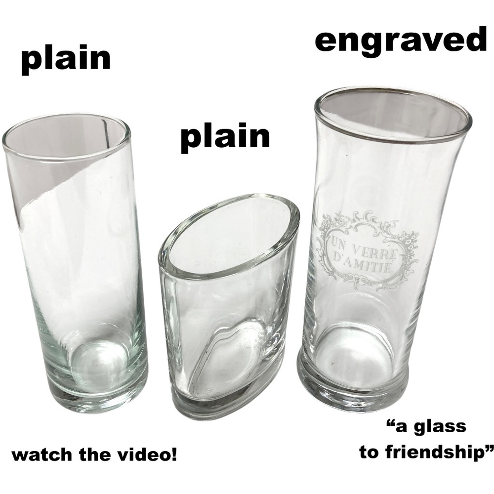 clear glass vases 3 small bud one engraved in French